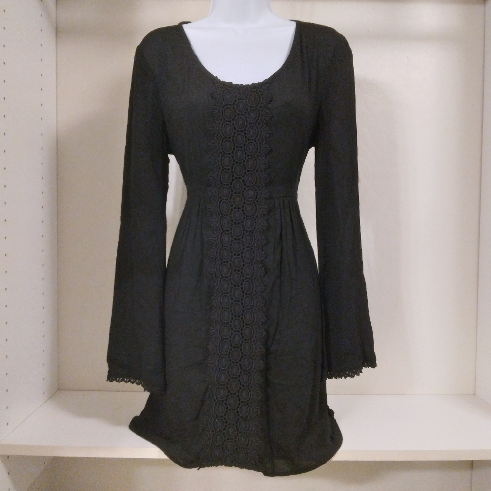 Buttons Black Long Sleeve Dress